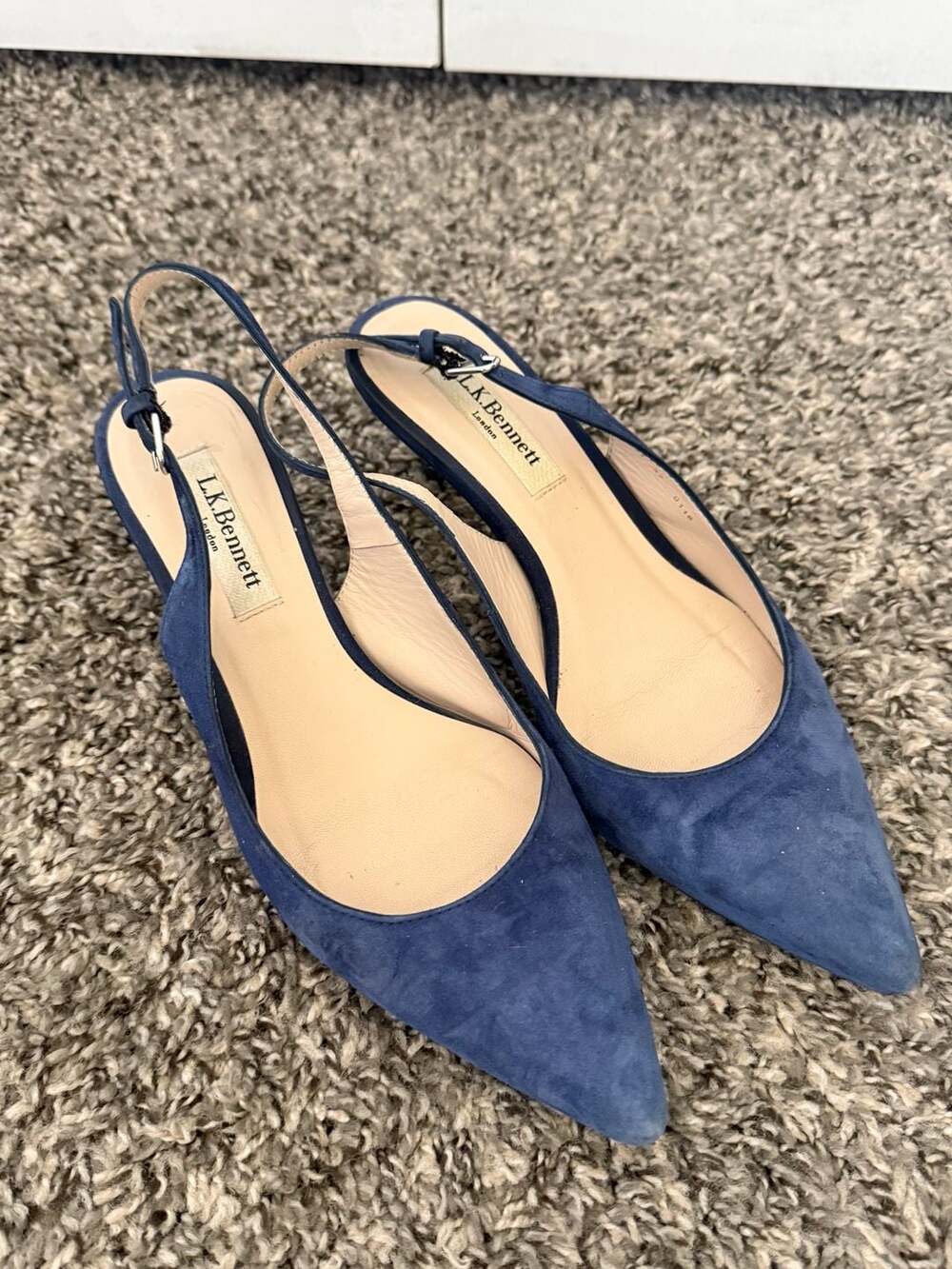 L.K. Bennett Navy Suede Pointed-Toe Slingback Kitten Heels